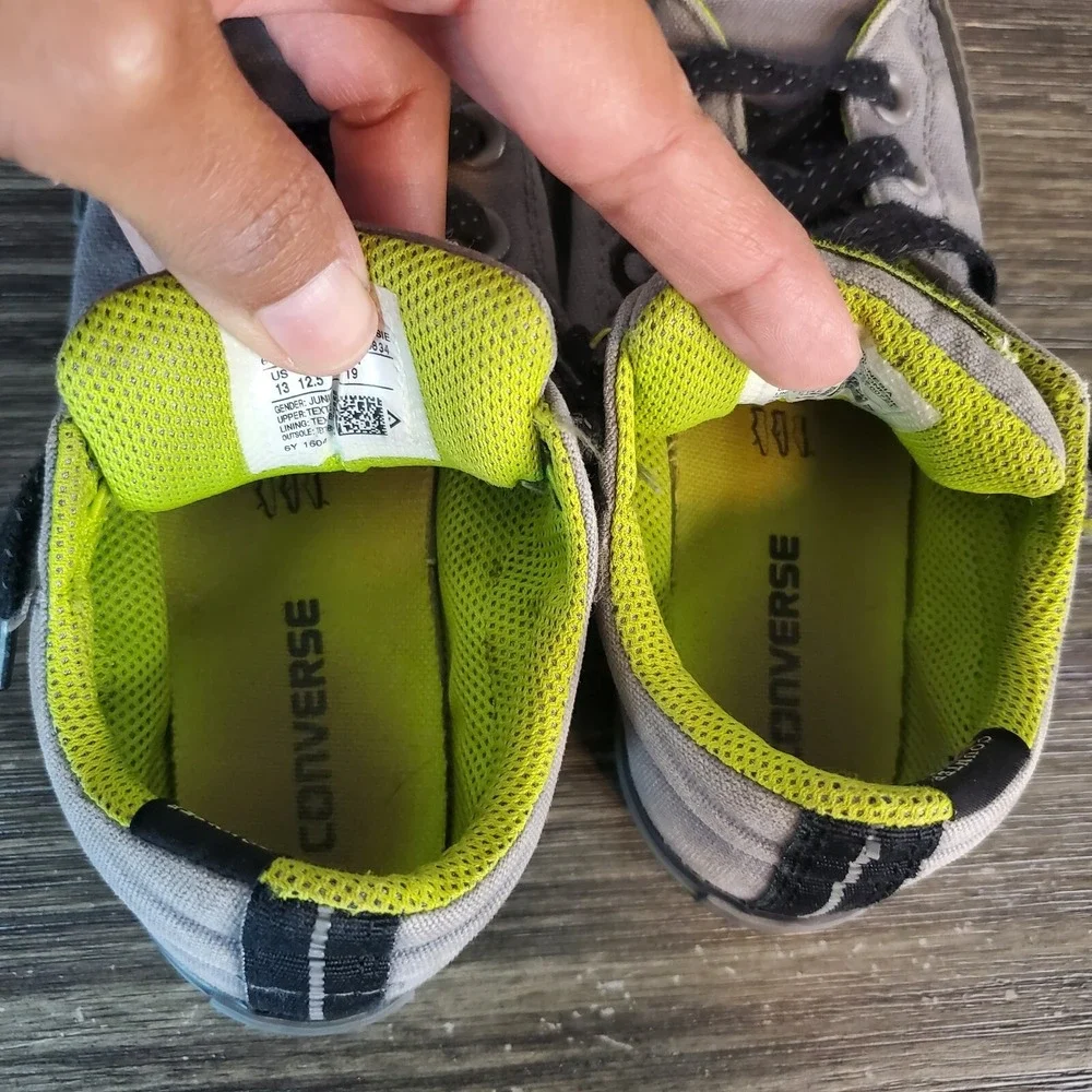 Converse Chuck Taylor Kids Street Slip Mason/Bold‎ Lime Slip on Shoes Sz 13